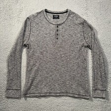 Express Henley Shirt Men XL Gray Heathered Long Sleeve Waffle Knit Cotton