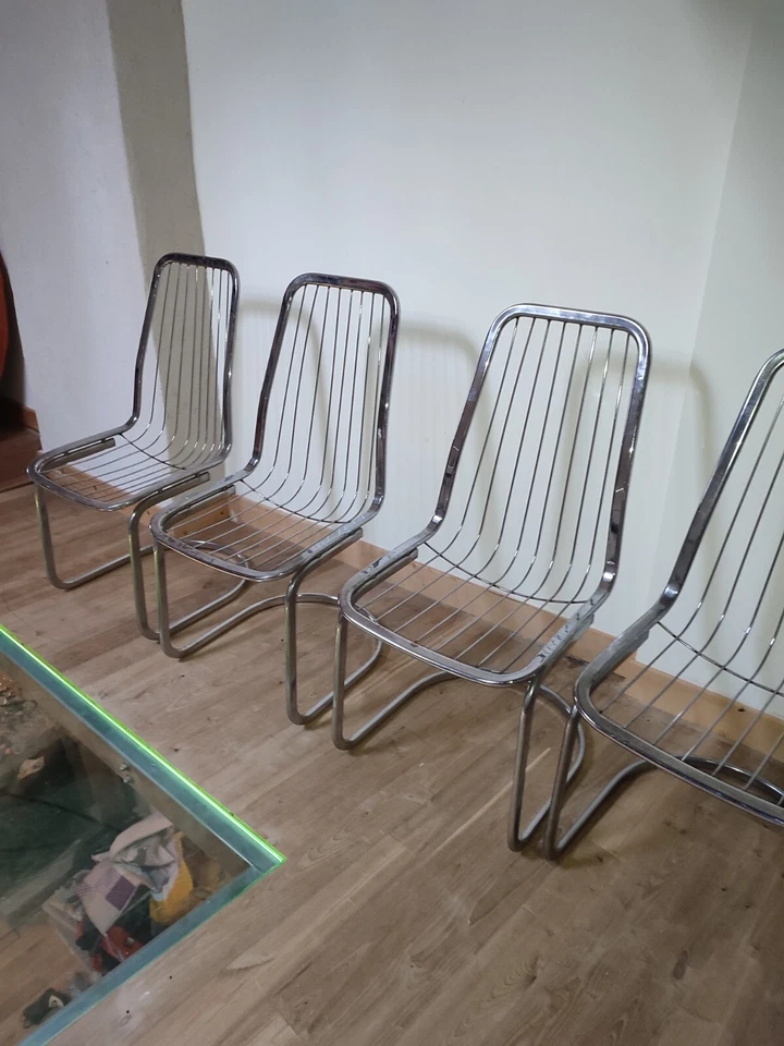 4 chaises Metal dans le goût Gastone Rinaldi Vintage à Restaurer - Photo 2/4