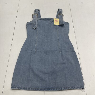 entro denim dress Entro Blue Denim Mini Dress With Belt Buckle Straps Women's Size Medium New