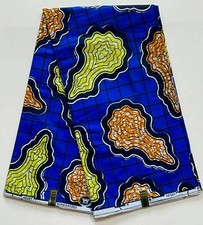African Print Fabric/ Ankara - Blue, Yellow, Orange 'Kizzy', YARD or WHOLESALE