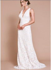 TADASHI SHOJI KELADRY LACE RAZOR BACK IVORY/PETAL WEDDING GOWN DRESS sz 00