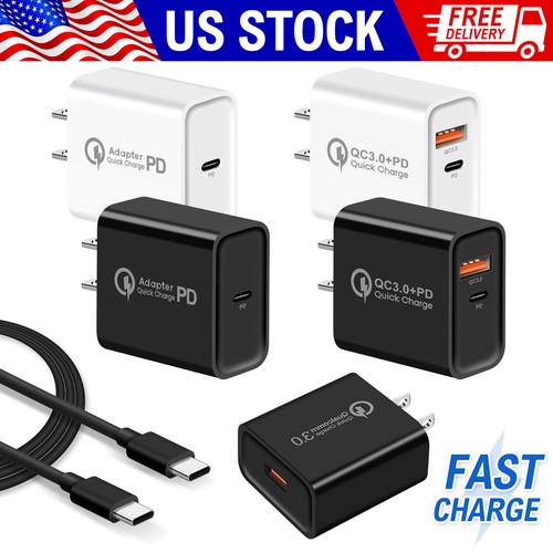 Bloc cube chargeur rapide USB+TYPE-C 20 watts et câble 3 pieds pour Oneplus Samsung