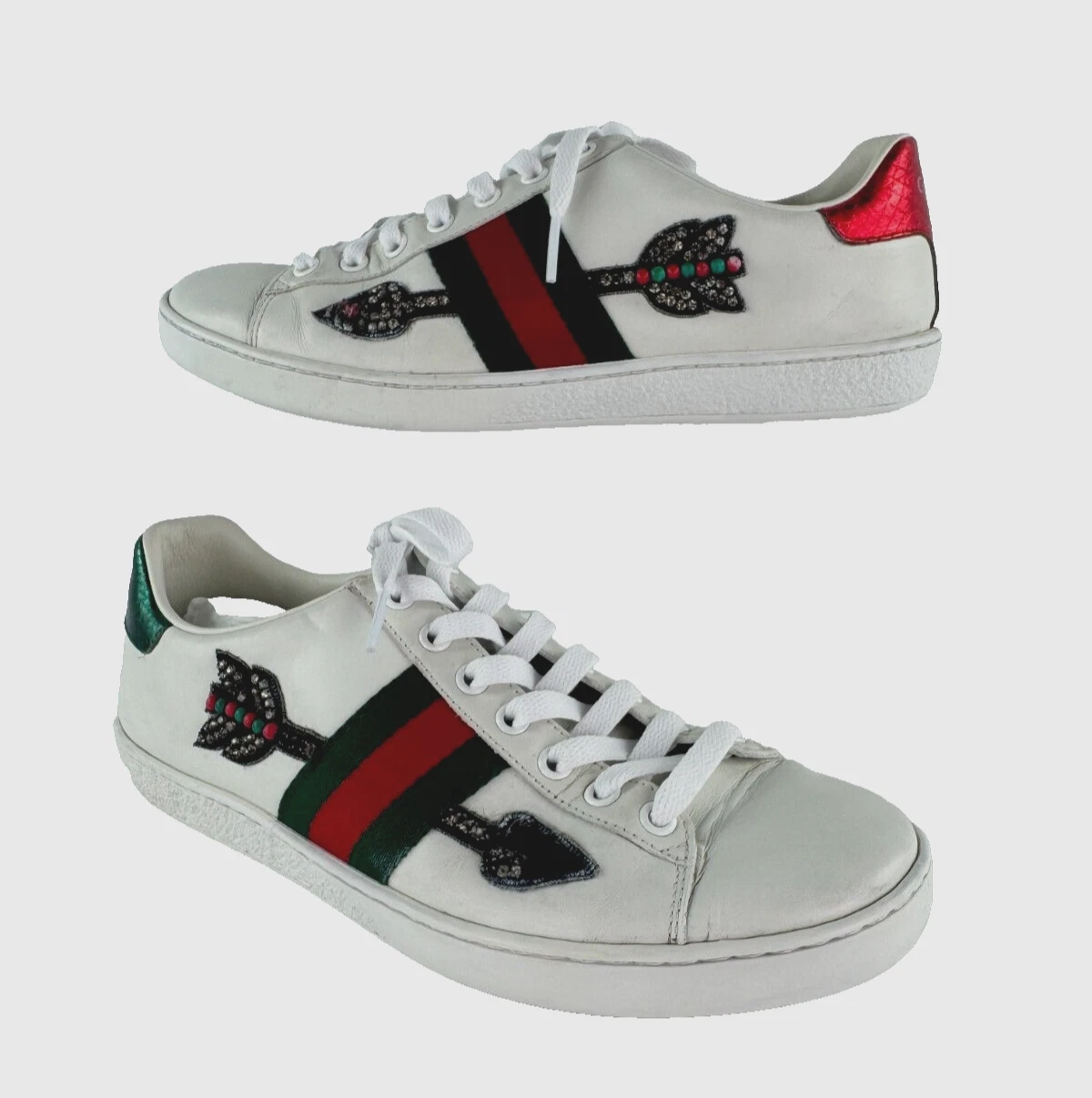 Chaussures baskets Gucci Wmn Auth 7,5 US 37,5 EU Ace cuir blanc broderie flèche