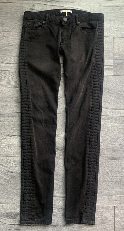 MAJE Black Denim Jeans Women’s Size 38 Low Rise Edgy Biker Skinny W/Side Detail
