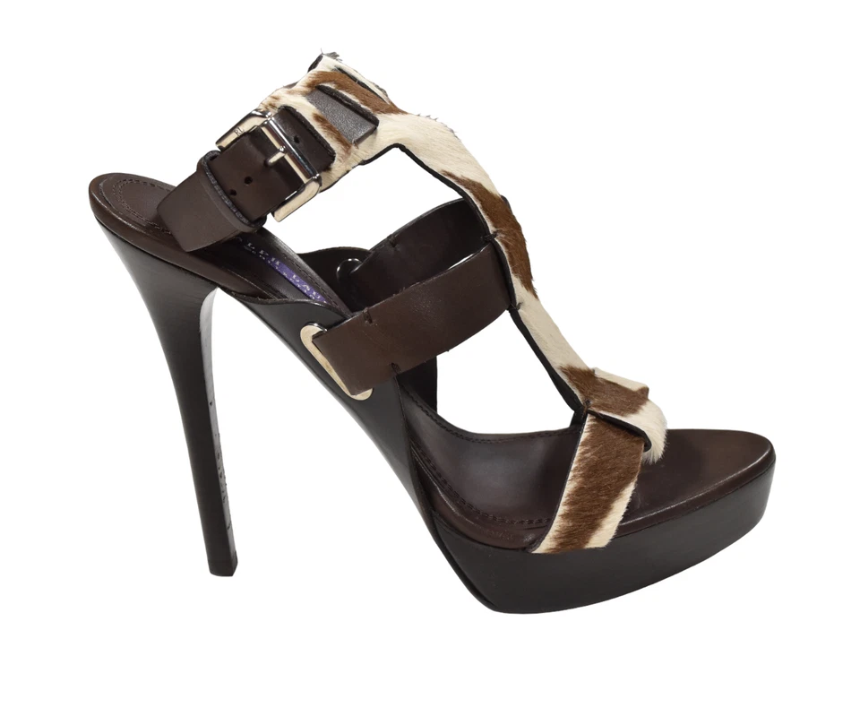 Ralph Lauren Purple Label Brown Zebra Print Hair Calf Leather Sandals 8 New $795 - Image 3 of 4