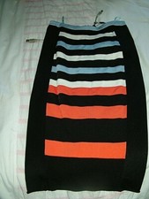 Black Skirt 8 French Connection  stripes, fitted, mid calf length stretch vgc