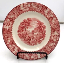 Wood & Sons England Pink Colonial Pattern Transferware Plate, 7 In. Rimmed Roll