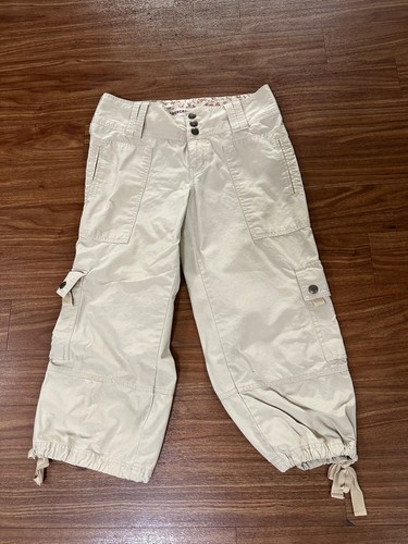 Abercrombie & Fitch Capri Cargo Hose Fallschirm beige 100% Baumwolle Gr. 2 *Fleck