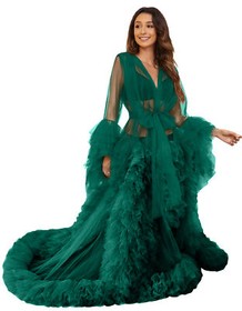 Sexy Illusion Sleepwear Bathrobe Scarf Wedding Women's Long Lingerie Tulle Robe