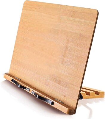 Readaeer Bamboo Book Stand Large Book Holder with 6 Adjustable Height
