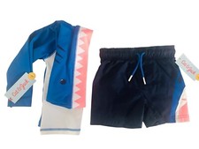 Cat  Jack Boy Swimwear 2-Piece Set Rash Guard  Shorts Shark UPF 50 Size 12M