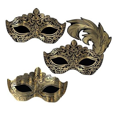  3 Piece 32.75'' x 27'' & 16.75'' x 29'' Venetian Mask Carnival Mardi Gras Wall 