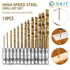 13PCS Titanium Metal HSS-G M2 Twist Drill Bit Set 1/16"-1/4" Hex Shank Bits Kit