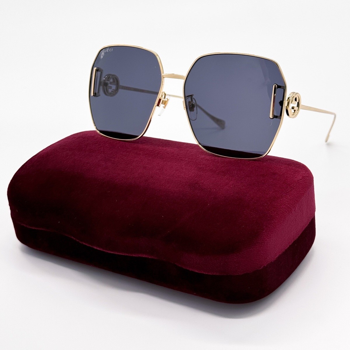 NEW GUCCI GG1207SA 002 SQUARE GOLD GREY WOMEN SUNGLASSES