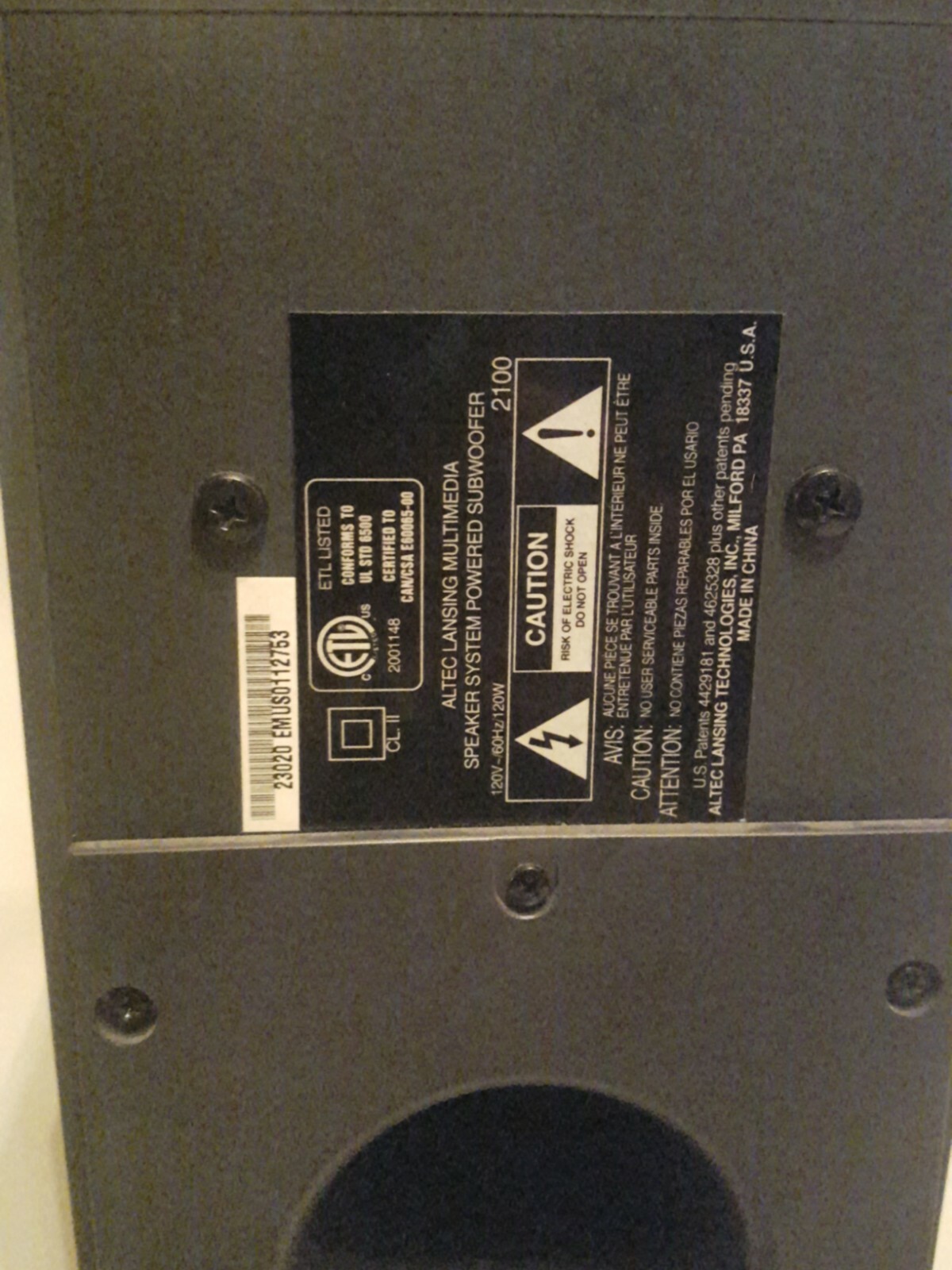 altec lansing multimedia speaker system powered subwoofer 2100