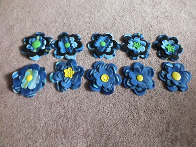 Beautiful Handmade Set 10 Flower Appliques to Add to Your Project 4'' Blues