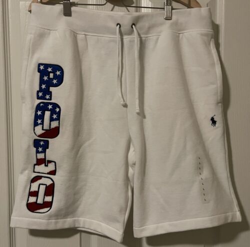 Polo Ralph Lauren Americana USA Flag Patriotic Fleece White Shorts Mens Sz L NEW
