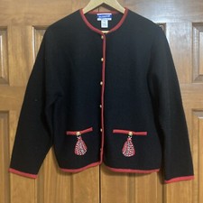 VTG Pendleton 100 Virgin Wool Black Embroidered Tassels Jacket Women  s Sz Large