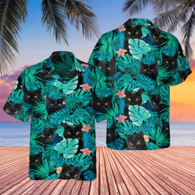 BLACK CAT TROPICAL HAWAIIAN SHIRT 3D 