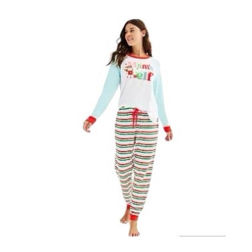 Cuddl Duds Womens Colorful Striped Elf Sweater Knit Pajamas 2 Pc Sets Sz L NWT