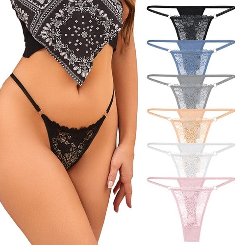 Attractive Lace Women's Underwear with Breathable Ring Thin Strap Thong - Picture 3 of 20
