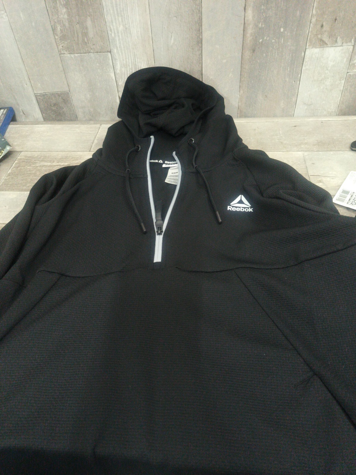 Reebok Hoodie MEDIUM Mens Black Half Zip Pullover Activewear NEW