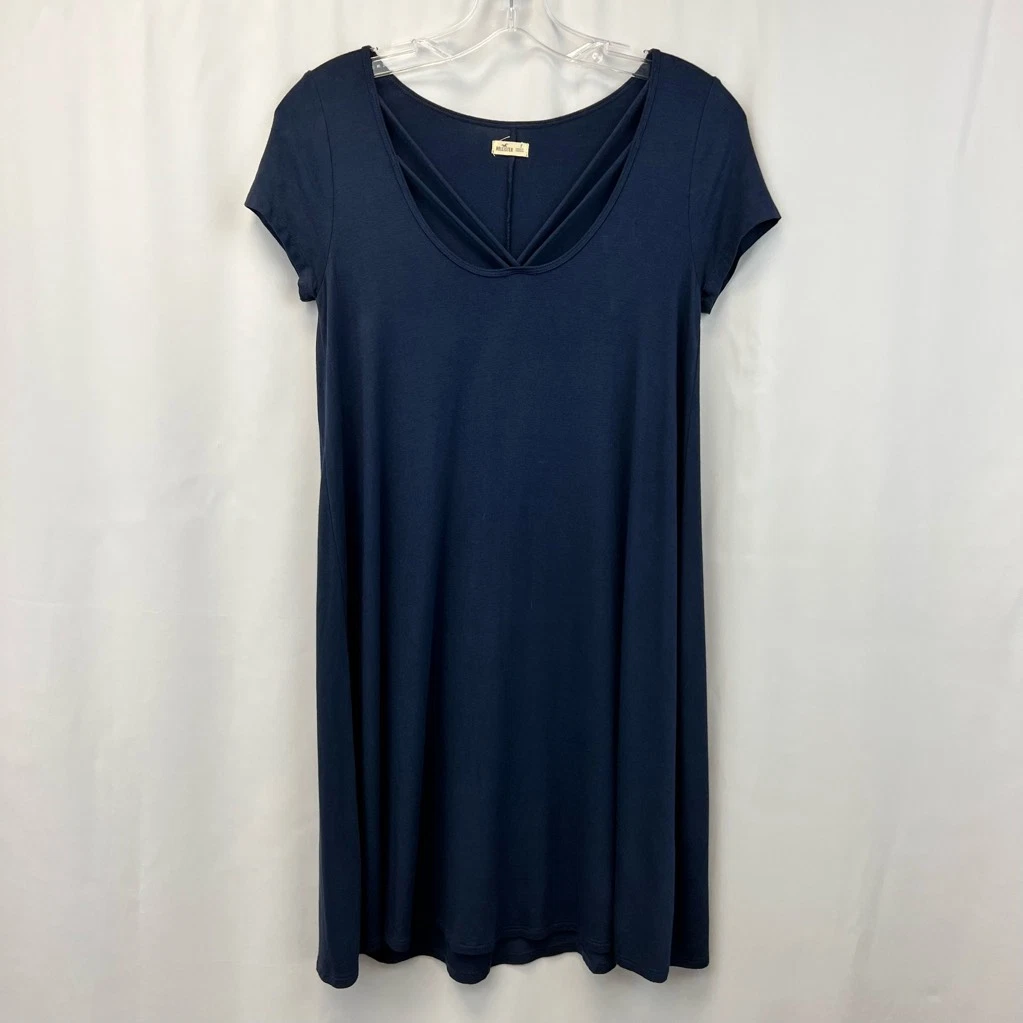 Hollister Womens T Shirt Dress Navy Mini Stretch Criss Cross Neck