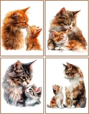 8 Cat Mom kitty kitten watercolor glossy blank fold out card with envelopes