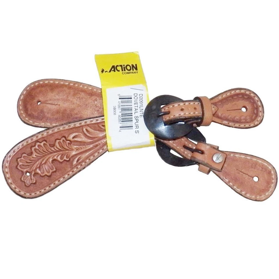 Greg Darnall Tooled Leaf Leather Dovetail LIght Oil Buckaroo Vaquero Spur Straps - Image 4 of 4