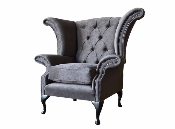 Sessel Ohrensessel Chesterfield Stoff Wohnzimmer Polyester Design Grau-image