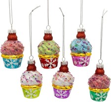Kurt Adler 3" Glass Cupcake Ornaments, 6-Piece
