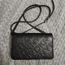 DKNY Ashlyn Crossbody Wallet Purse Black All Over Monogram Logo Bag NWOT