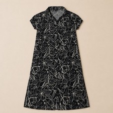 Jewel Badgley Mischka Black White Floral Shirt Dress Midi Linen Blend Medium