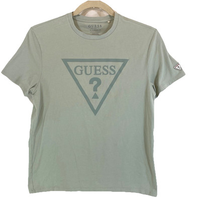 Guess Tee Mens L Green Gray T-Shirt Triangle Logo Graphic Tee