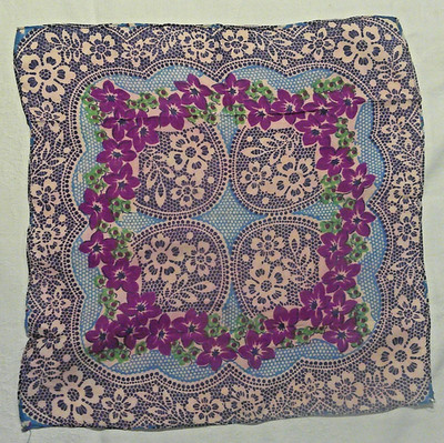 Vintage Funky Muster Lila Blau Taschentuch Taschentuch Veilchen Floral Blumen