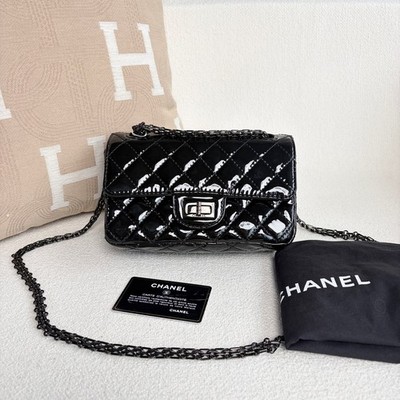 Chanel So Black 2.55 Reissue Large Mini Patent Chain Crossbody Bag EX Near Mint