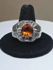 VTG 925 Sterling Silver Orange Citrine w/ Accent Stones Men's Ring Size 11