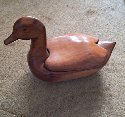 Vintage handgeschnitzte Zeder Ente Schmuckschatulle Made in Morocco 