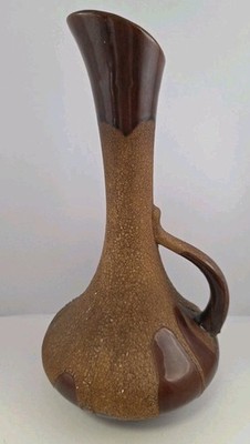 Royal Haeger Single Handle Pitcher Vase Brown Glaze Lava Flow Textured 12'' Tall