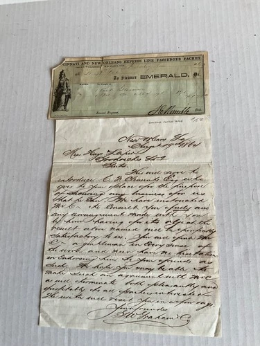 CIVIL WAR ERA LETTER NEW ORLEANS & STEAMER EMERALD CINCINNATI & NEW ORLEANS
