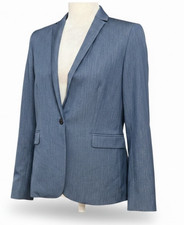 Tahari Womens One Button Career Blazer Blue Stretch Office Work Jacket Size 2