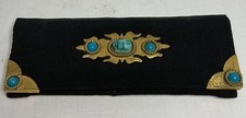 Vintage Mid-century Black Faille Padded Scarab Comb/Compact Case with Mirror