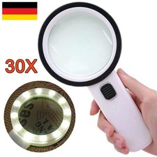 30 Fach Lupe mit 12LED Licht Leselupe Vergrößerungsglas Juwelierlupe Handlupe DE