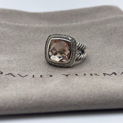 David Yurman Sterlingsilber Albion Ring 11 mm Morganit und Diamanten Größe 6