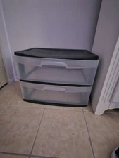 Black Plastic Storage Bins 2 Drawers Stackable Storage