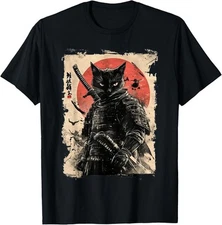 Vintage Japanese Art anime graphic samurai cat warrior T-Shirt