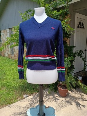 Vintage IZOD jg LaCoste Navy Blue Sweater  Red Alligator  red/white/green stripe