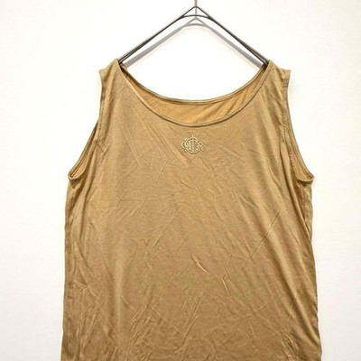 USED CHRISTIAN DIOR SLEEVELESS SILK TANK TOP, BEIGE, SIZE M GOOD
