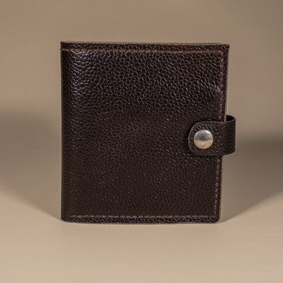 BEREGOI Handmade Pebbled Leather Bifold Wallet Brown Snap Coin Pocket