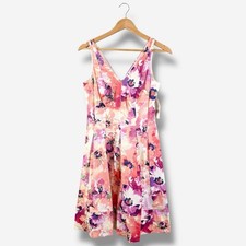 Ralph Lauren Pink White Floral V-Neck Fit & Flare Dress Size 4 Spring Easter